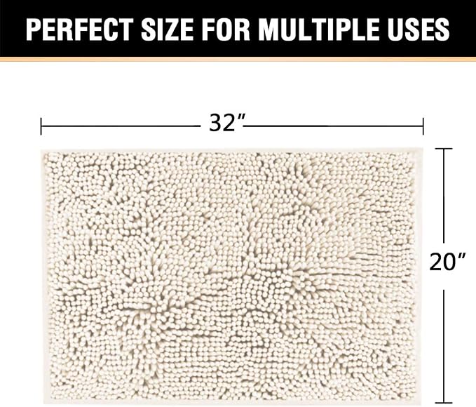 H.VERSAILTEX Microfiber Bath Rugs Chenille Floor Mat Ultra Soft Washable Bathroom Dry Fast Water Absorbent Bedroom Area Rugs, 20 x 32 - Inch, Ivory