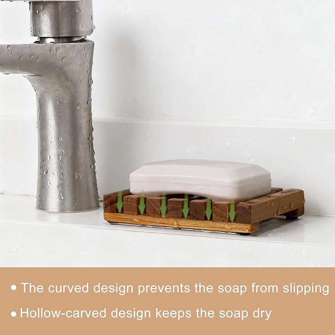 HTB Slotted Bar Soap Holder Teak Wood for Bathroom | Kitchen Wooden Sponge Holder, Self Draining Soap Dish for Shower, Sink, Bathroom, Bathtub, RV,Soap Saver Keep Soap Dry