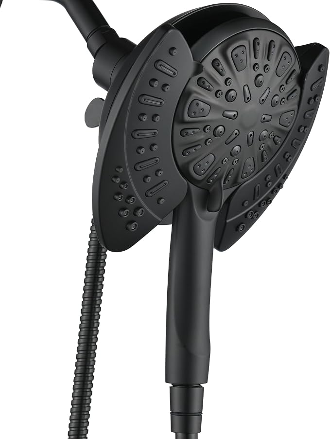 2 in 1 Shower Head with Handheld Combo High Pressure Black 2.5 GPM | 7.2" Rain Showerhead and 9 Spray Hand Held Shower, Adjustable Shower Angle, 59-inch Rotatable Stainless Steel Hose