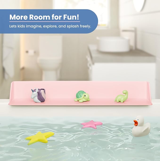 Original PlayPad, Bathtub Splash Guard Play Shelf - Toy Tray Caddy Holder Storage - Suction Cups Attach to Bath Tub - No Mess Water Spill in Bathroom for Toddlers Kids Baby (Pink)
