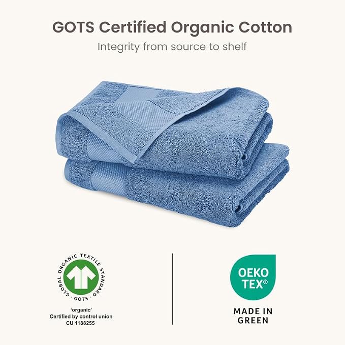 100% Organic Cotton Bath Sheet Set of 2 | Soft Oversized Bath Towels | 700 GSM Premium Bath Towel Sheet Set GOTS Certified - Cerulean Blue
