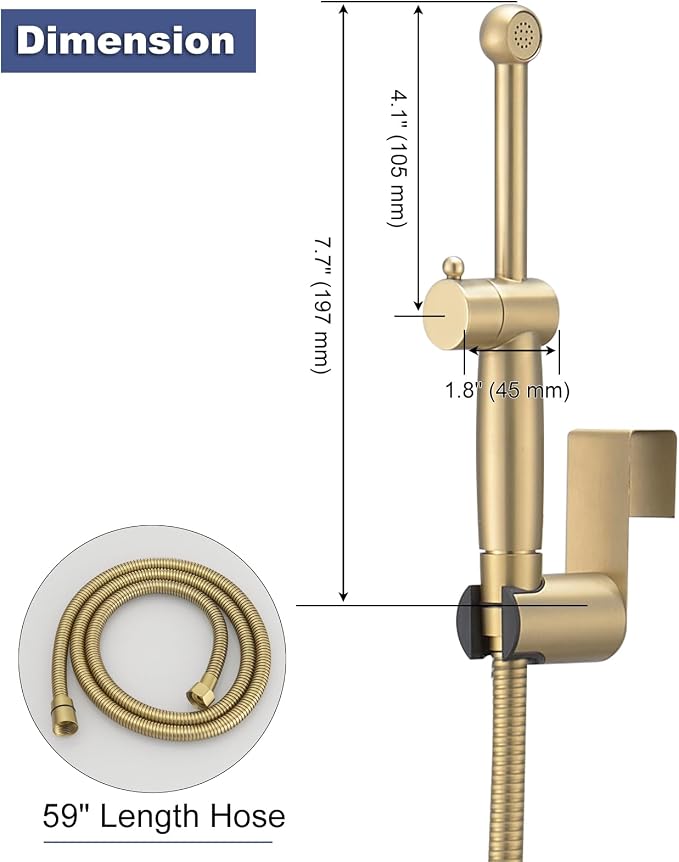 Brushed Gold Bidet Sprayer Set,Handheld Sprayer Set for Toilet | Adjustable Water Pressure,Solid Brass,Multi-use Sprayer for Feminine Care,Cloth Diaper & Pet Washing
