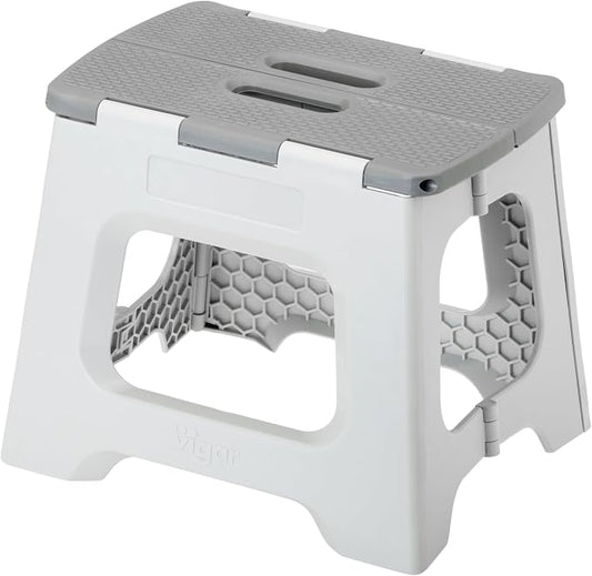 Vigar Compact Foldable Step Stool, 10-1/2-Inch, Gray | For Adults Up to 330 Pound, Lightweight, Non-Slip Folding Design, Compact Step Stool, Space-Saving Household Use