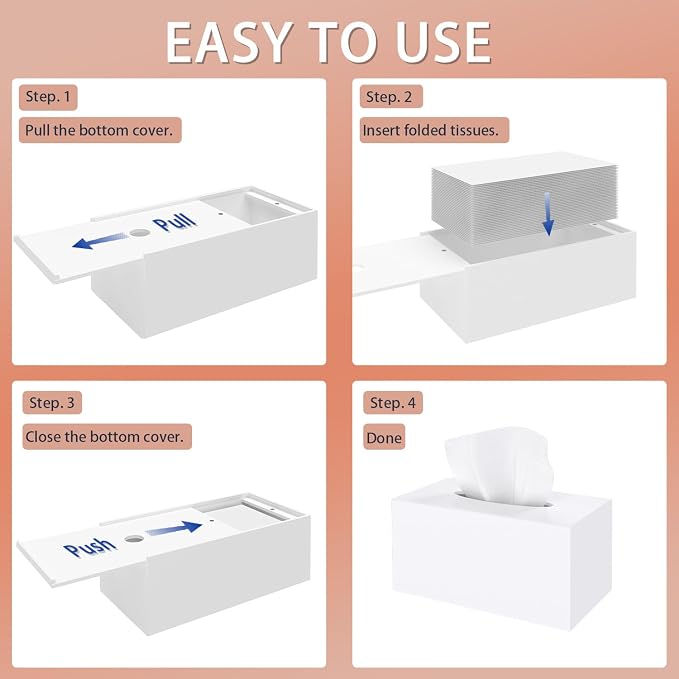 SILUT Matte White Rectangular Extra Large Acrylic Tissue Box Cover | Plus Size Tissue Box Holder for Bathroom, Home, Kitchen & Restaurant,Magnetic Bottom & Non-Slip Base, 9.85x5.1x5.28''