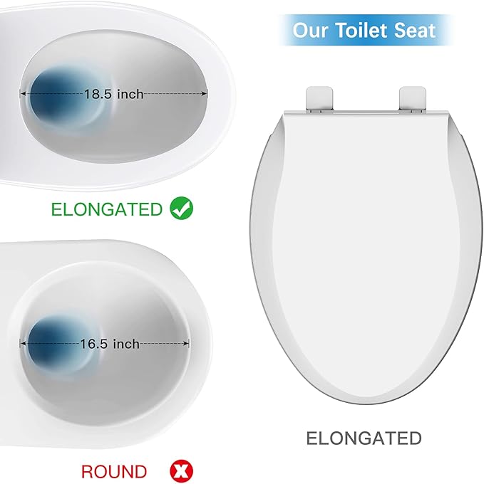 Elongated Toilet Seat Soft-Closing | Universal Fit for Standard Toilets | Thickened Durable PP Plastic with Quick Installation Hinge | Easy-Clean Surface