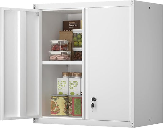Metal Wall Cabinet, Steel Locking Cabinet for Office, Home Office Cabinets with Doors and Shelves, Garage Cabinets for Utility Room, Laundry Room