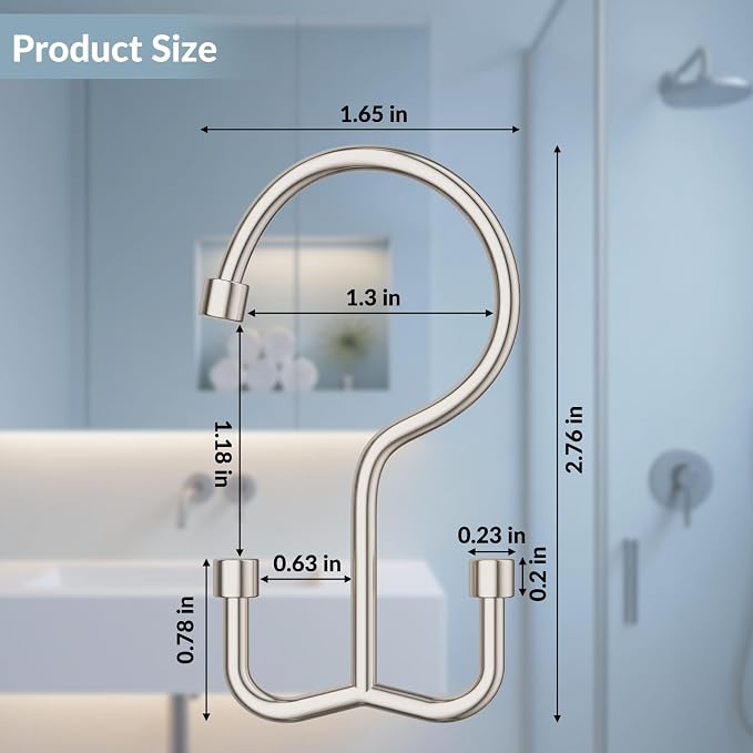 24 Pcs Shower Curtain Hooks, OEH Shower Curtain Rings, Durable Shower Curtain Hooks Rust Proof, Shower Rings for Curtain, Free Sliding Anti-Drop Double Shower Hooks for Shower Curtain Rod, Nickel