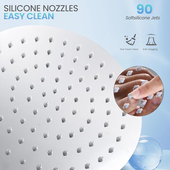 10 Inch Chrome Round Rain Shower Head, All Metal Stainless Steel Rainfall Shower Heads with 100 Anti-Clog Silicone Nozzles, Wall or Ceiling Mount