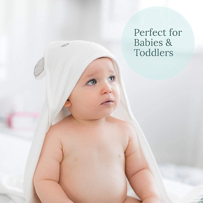 HIPHOP PANDA Ultra Soft Hooded Baby Towel - 2-Layer Thick 500GSM Absorbent | Rayon Made from Bamboo, Hooded Bath Towel for Newborn, Infant, Toddler, Baby Registry - Bear, 30x30 In