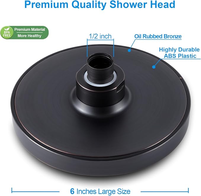 6" High Pressure Rain Shower Head, Luxury Oil Rubbed Bronze Finish | 6 Inch Fixed Bathroom Showerhead, Adjustable Replacement, 90 Anti-Clog Nozzles, Removable Restrictor, Tool-Free Easy Install