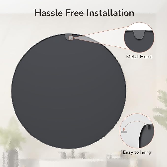 42 Inch Round Bathroom Mirrors for Over Sink | Circle Mirror with Metal Frame, Black Wall Mirror for Vanity, Entryway, Living Room, Hallway and Bedroom Decor