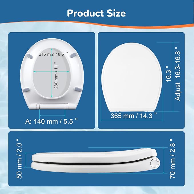 Universal Premium Round Toilet Seat Soft Close with Cover, One-Click, White | Quick Release and Slow Close Toilet Seat Replacement with Toilet Bolts and Bumpers, Compatible with TOTO, Gerber, Kohler