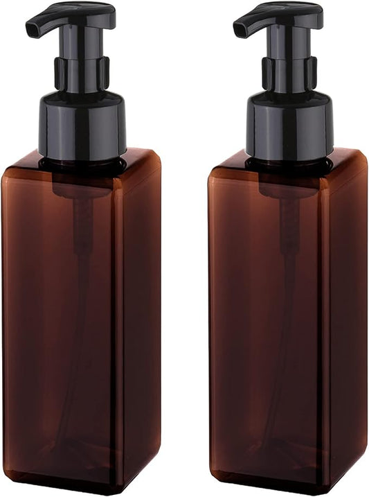 Foaming Soap Dispenser, 34oz Plastic Refillable Pump Bottle, 2 Pack, Amber | Hand Dispenser for Liquid Soap, Shampoo & Body Wash – Saves Soap with Rich Foam, Reusable, Easy to Refill, BPA-Free