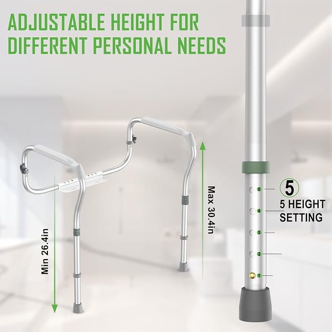 Toilet Safety Rail for Seniors with 2 Reinforced Nuts (Grey) | Height & Width Adjustable Toilet Safety Frame for Elderly, Handicap & Disabled Bathroom Assist Rail with Armrests 250 LBS