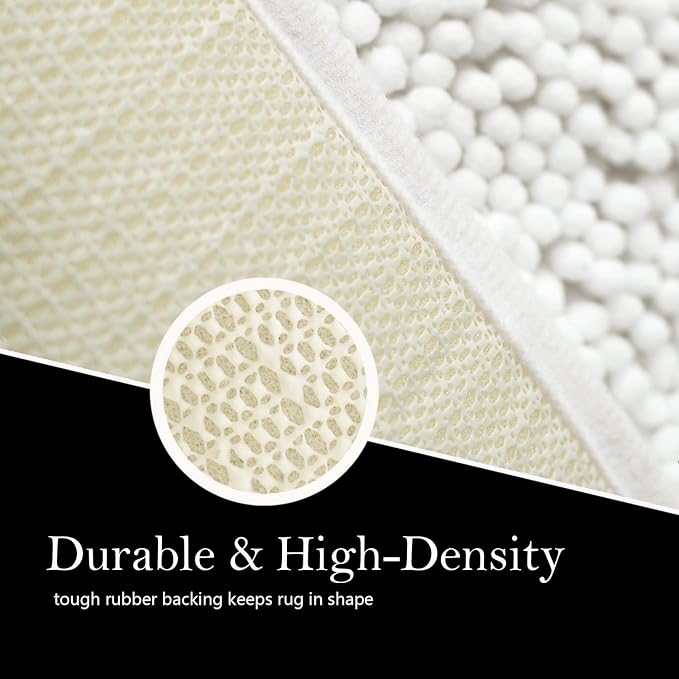 Bathroom Rugs Chenille Bath mat 2 Piece Set, Super Absorbent, Strong PVC Non Slip Backing, Bath mats for Bathroom, Plush Shaggy, Thick, Machine Washable, Bathtub, Shower, Toilet.(White)