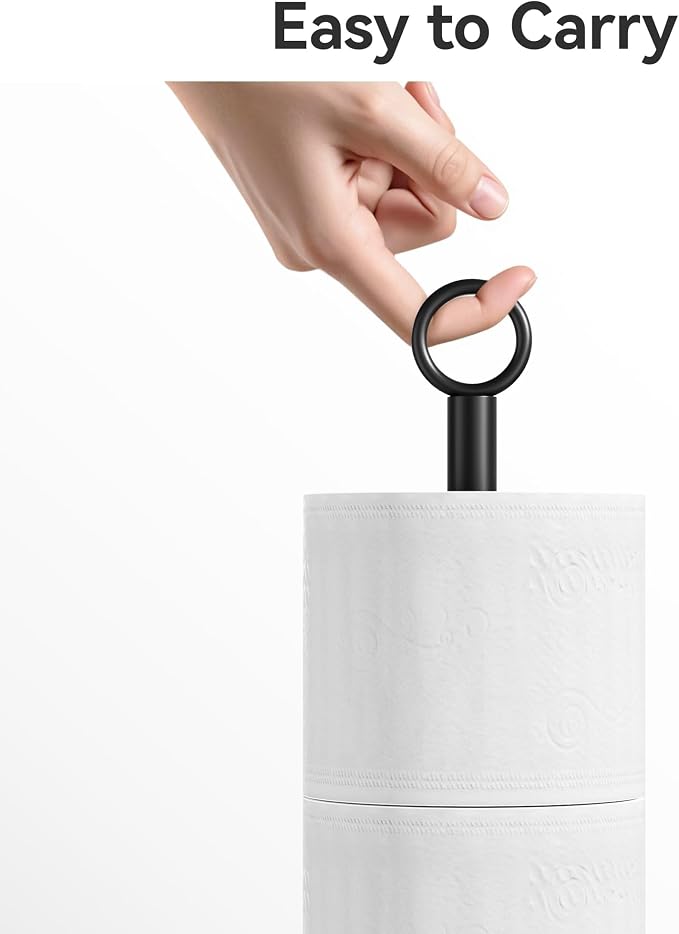 Toilet Paper Holder Stand Free Standing Rolls Storage,Matte Black | Modern Bathroom Toilet Paper Holder Stand, Stainless Steel, 4 Roll Storage, Freestanding Design, Space Saving, Easy Assembly