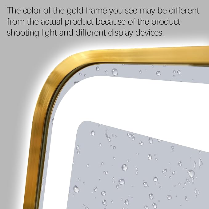 Niccy LED Bathroom Mirror, 32"x20", Gold, Rectangle Wall Mounted | Metal Frame, Anti Fog, Dimmable Smart Mirror, Horizontal or Vertical, For Bathroom/Bedroom/Livingroom/Entryway