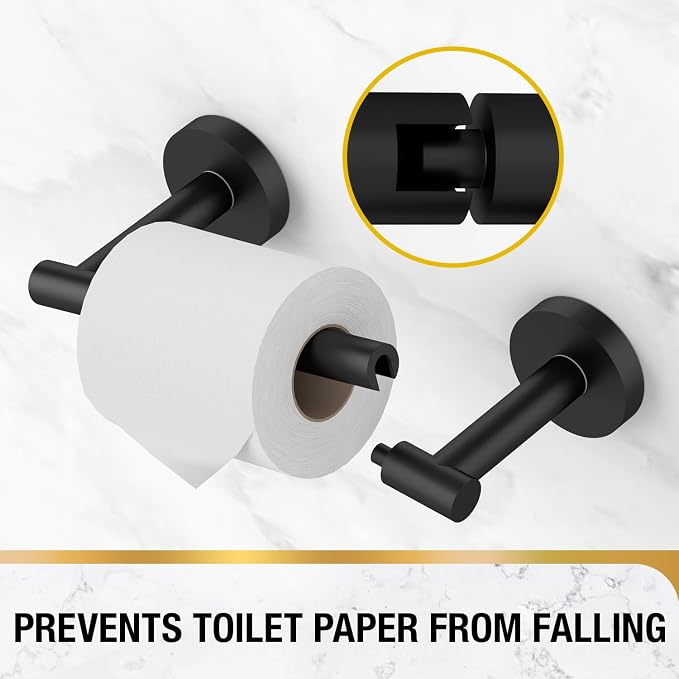 HITSLAM 2 Pack Matte Black Toilet Paper Holder, Double Post Pivoting, SS304 | Set of 2 Wall Mount Bathroom Tissue Holders, Rustproof Stainless Steel, Ideal for Multiple Bathrooms, Easy Roll Change