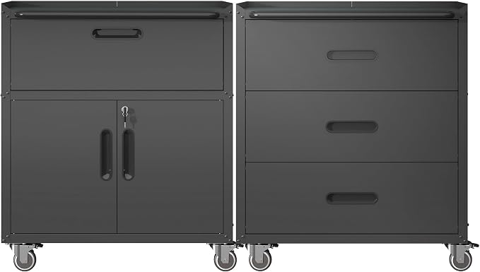 Garage Tool Cabinet Set,Heavy Duty Steel Rolling Tool Chest with Lockable Doors & Adjustable Shelves