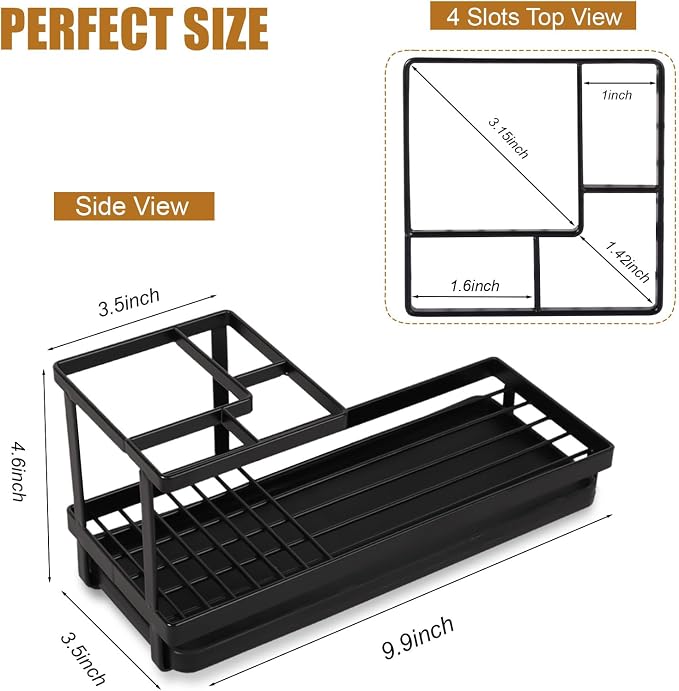 Toothbrush Holders Toothpaste Organizer Bathroom Accessories, Matte Black | Carbon Steel, 4 Slots, Removable Drip Tray, Easy to Clean, Electric Toothbrush Storage, for Countertop, Shower, Sink