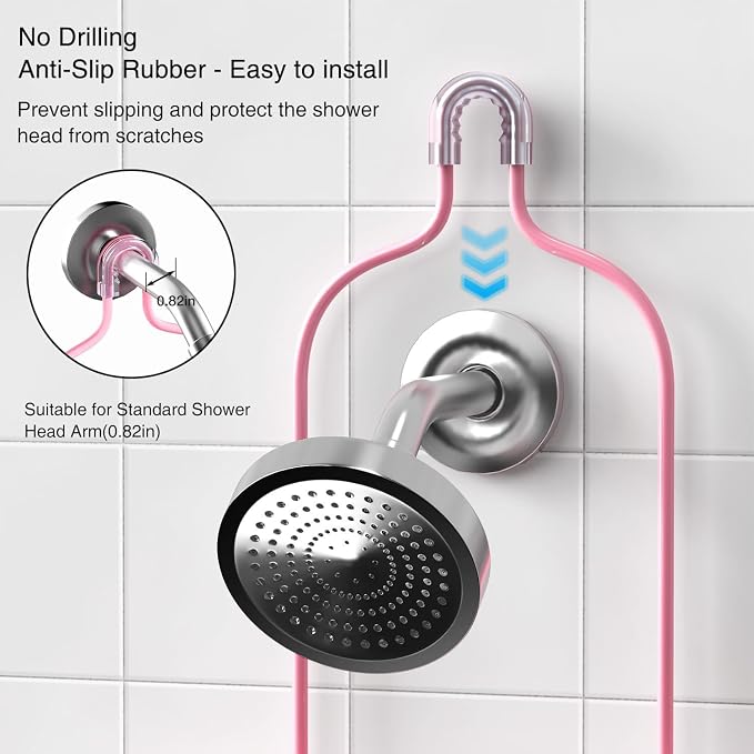 DAOYA Hanging Shower Caddy Over Shower Head, Anti-Swing Shower Organizer For Inside Shower With 2 Soap Holders, Multi Hooks, Rustproof Bathroom Accessories, Pink