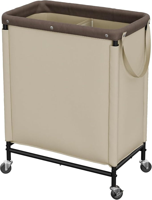 StorageWorks 2 Section Laundry Hamper, 100L Tan Sorter Cart with Wheels | 2 Section Laundry Hamper with Wheels, Tan Sorter Cart, Rolling Organizer for Bedroom, Bathroom, Apartment