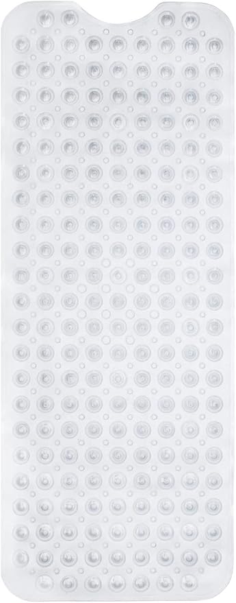 ENKOSI Non-Slip Bath & Shower Mat 40x16 Extra Long, Suction & Drain Holes | Clear look; Durable PVC; 40x16 in, Clear