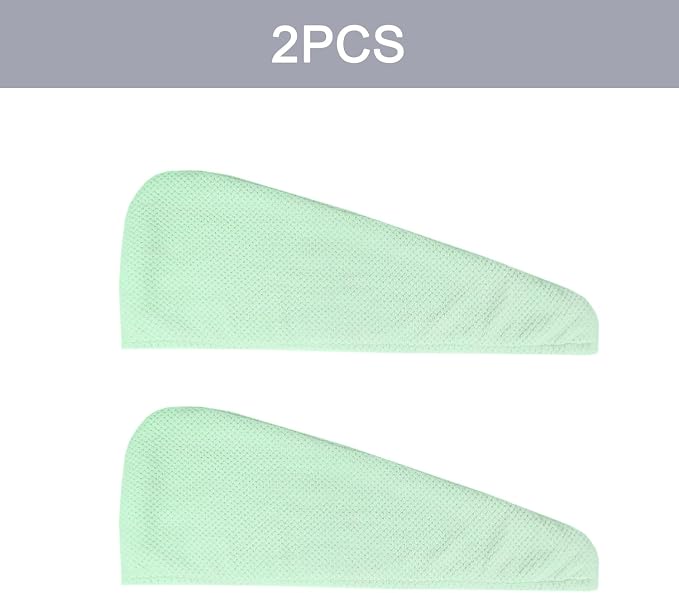 MaopaoBeauty 2 Pack Microfiber Hair Towel Wrap for Women, Super Absorbent Quick Dry Hair Turban for All Hair Style, Large Hair Drying Towel with Button, Green