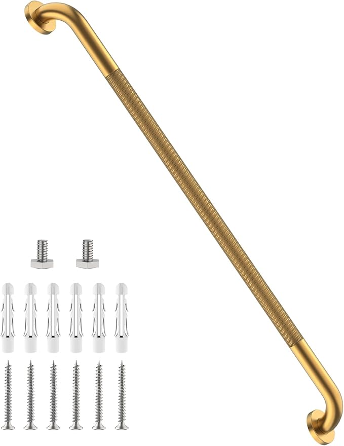 40 Inch Anti Slip Shower Grab Bar, Munzong Long Bathroom Grab Bar Gold | Toilet Knurled Handicap Balance Bar Safety Hand Rail Support Elderly Senior Assist Bath Handle