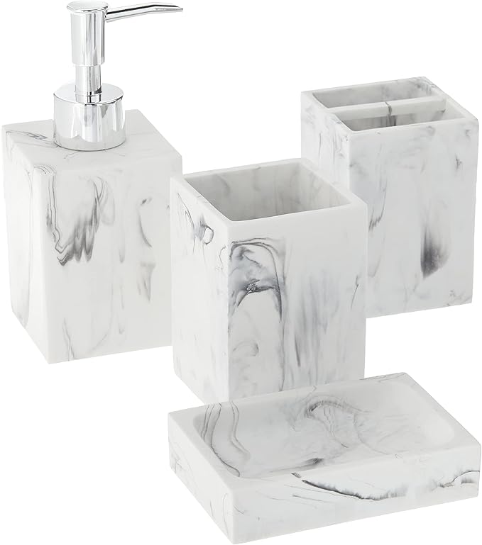 Sweet Home Collection Bathroom Accessories Collection Unique Decorative Beautiful Designs Bath Décor, 4 Piece Set, Plaza(Pack of 1)