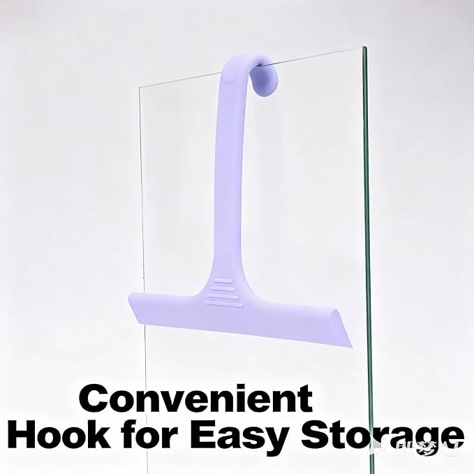 Silicone Shower Squeegee - All-in-One Design with Built-in Hook, 10 Inch Streak-Free Bathroom and car Cleaner for Glass Doors, Mirrors, Windows, Tiles Purple