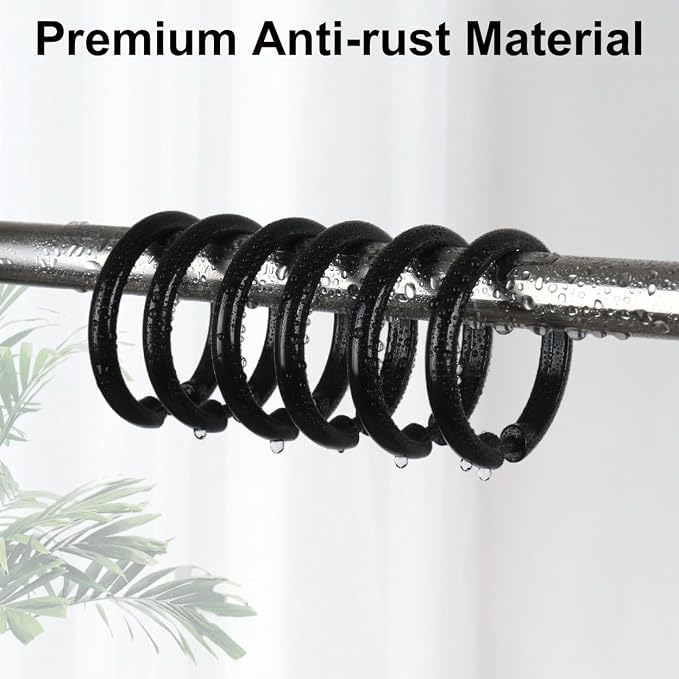Kutesna 24PCS Shower Curtain Hooks,Black Shower Curtain Rings | Plastic Shower Hooks,Easy to Snap Closure,Rust Proof Anti-Drop Shower Rings,Smooth Sliding Curtain Hooks for Shower Curtains