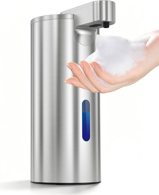 Fantictas Touchless Foaming Soap Dispenser, 11.5 oz Stainless Steel Pump | USB-C Rechargeable Automatic Sensor with 3 Adjustable Foam Levels, for Bathroom Counters, Kitchen Sinks, Homes and Offices