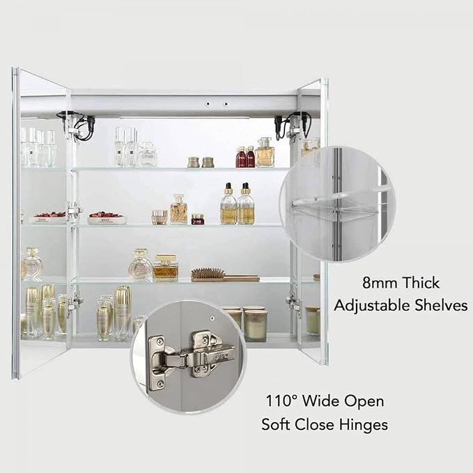 Blossom LED Lighted Bathroom Medicine Cabinet Mirror, Defogger, 30x32 | Bathroom Storage Cabinet, Medicine Cabinets Organizer, Vanity Mirror with Storage, Recessed/Surface Mount, Adjustable Shelves