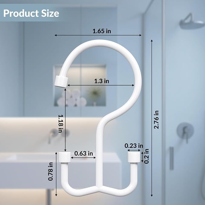 OEH Shower Curtain Hooks, 12 Pcs Shower Curtain Rings, Durable Shower Curtain Hooks Rust Proof, Shower Rings for Curtain, Free Sliding Anti-Drop Double Shower Hooks for Shower Curtain Rod, White