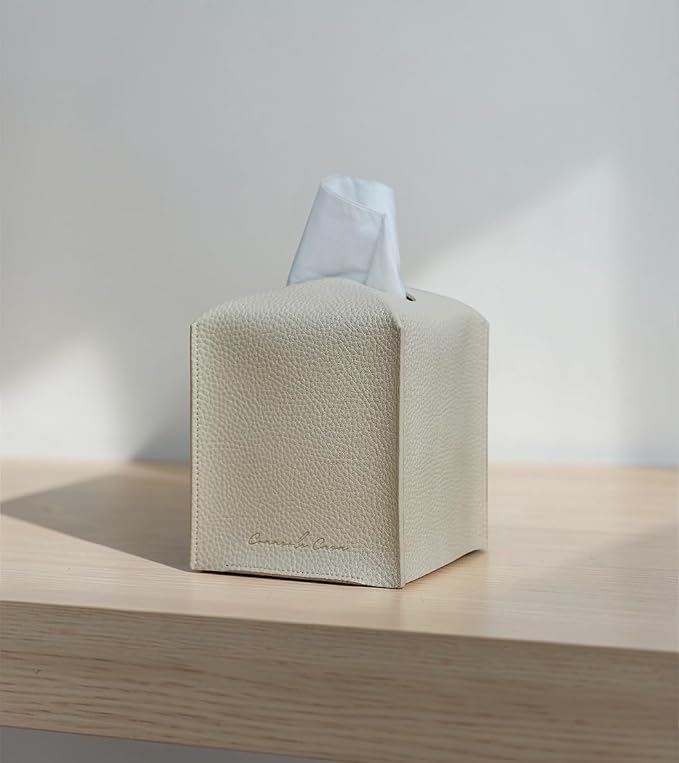 Premium PU Leather Tissue Box Holder - Elegant Hotel-Style Tissue Box Cover for Home, Office & Car Décor, Tissues Cube Organizer for a Natural & Classic Look(Beige 2 Pack)