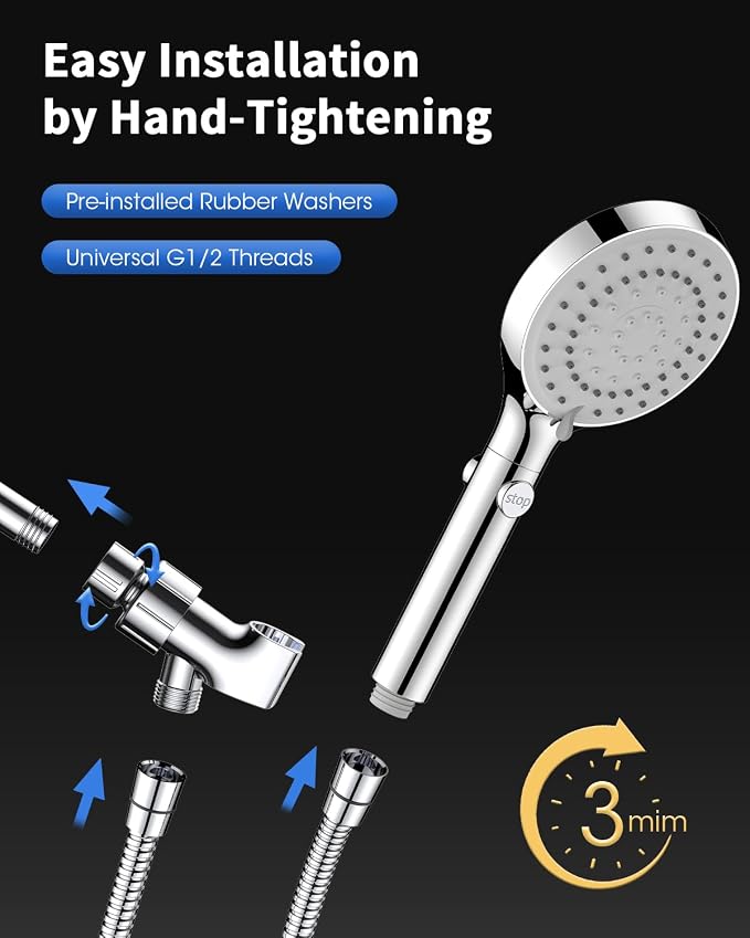 Shower Head with Handheld, High Pressure Showerhead with Long Hose | 80" Extra Long Stainless Steel Hose & Adjustable Bracket, Shower Heads with ON/OFF Switch for Pets Bath, Chrome