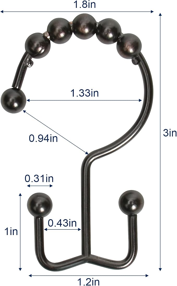 Gidse Shower Curtain Hooks,Sturdy Stainless Steel Double Sided Shower Hooks Rings for Bathroom Shower Curtain Rods Curtains Set of 12 Hooks - Bronze