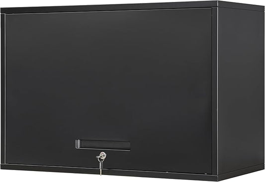 Metal Garage Wall Cabinet with Doors and Shelves, Wall Mounted Metal Storage Cabinet, Floating Garage Tool Cabinet for Garage, Basement, Kitchen, Warehouse (Black, 21.6" H)