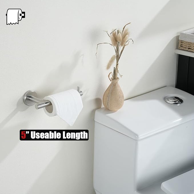 JQK Toilet Paper Holder, 5 Inch 304 Stainless Steel Thick 0.8mm Tissue Paper Dispenser for Bathroom, Hold Mega Rolls, Brushed Nickel Wall Mount, TPH100-BN
