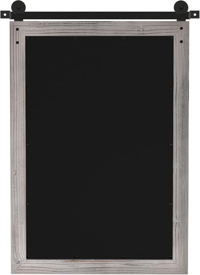 COGOOD Farmhouse Bathroom Mirrors for Over Sink - 42 x 29 Grey | Rustic Barn Door Wood Framed Vanity Mirror for Entryway, Living Room, Bedroom, Dresser Wall Decor