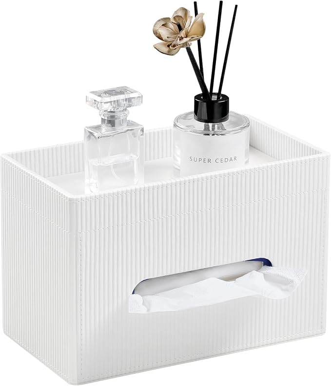 Rectangular Tissue Box Cover PU Leather Tissue Box Holder Rectangle | Magnetic Closure, Storage Tray, For All Full-Size Rectangular Tissue Box, For Bathroom NightStands Office Desk Decorative