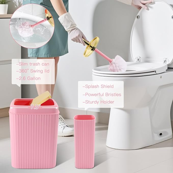 20PC Bathroom Accessory Set Pink Bathroom Accessories Bathroom Set, Shower Curtain Set, 2 Piece Bath Towel Set, 3PC Soap Dispenser, Toilet Brush & Trash Can