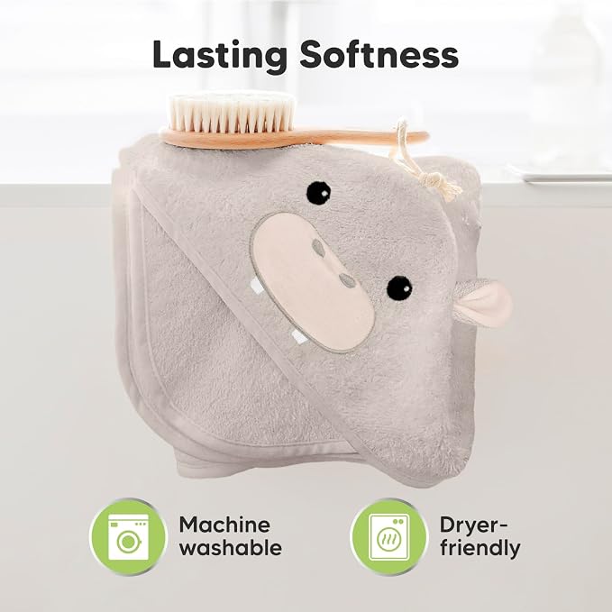 KeaBabies Hooded Baby Towel for Newborn, Baby Bath Towels (Hippo, 35x35) | Viscose Derived from Bamboo, Large Baby Towels with Hood, Boys, Girls, Toddler, Soft Absorbent Baby Bath Essentials
