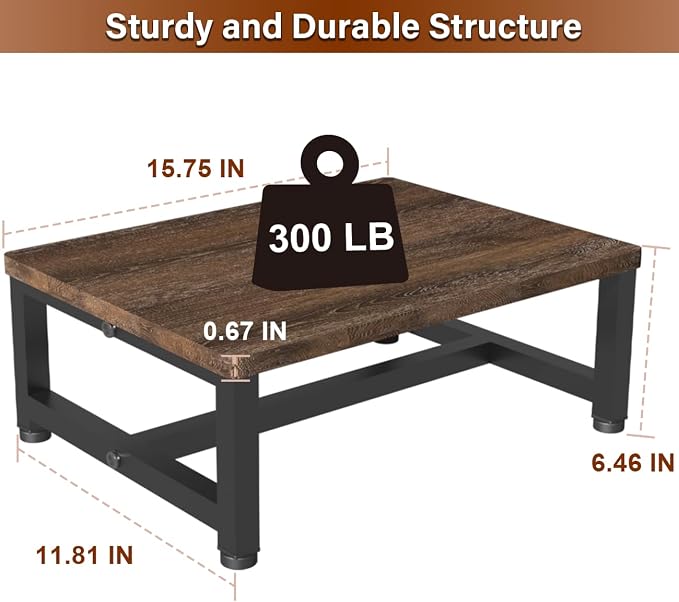 Wooden Step Stool for Toddlers Kids and Adults, Heavy Duty Stepping Stools with 300 LB Load Capacity, Foot Step Stool for Bed, Bedroom, Living Room, Bathroom, Kitchen- Rustic Brown & Black