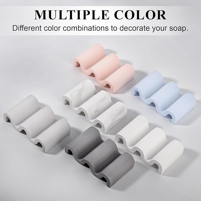 Diatomite Soap Dish Bar Soap Holder Wave Texture Sponge Tray, Dark Grey | Quick Drying, Self Draining Design Helps Keep Bar Soap Dry for Bathroom Sink, Shower & Kitchen