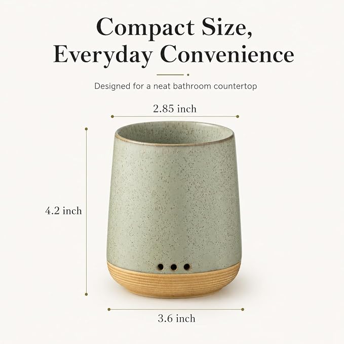 LYEOBOH Cute Toothbrush Cup, Ceramic Toothbrush Toothpaste Holder | Toothbrush Container, Countertop Toothbrush Organizer with Drainage, Toothbrush Storage for Kids, Adults & Family Use, Green