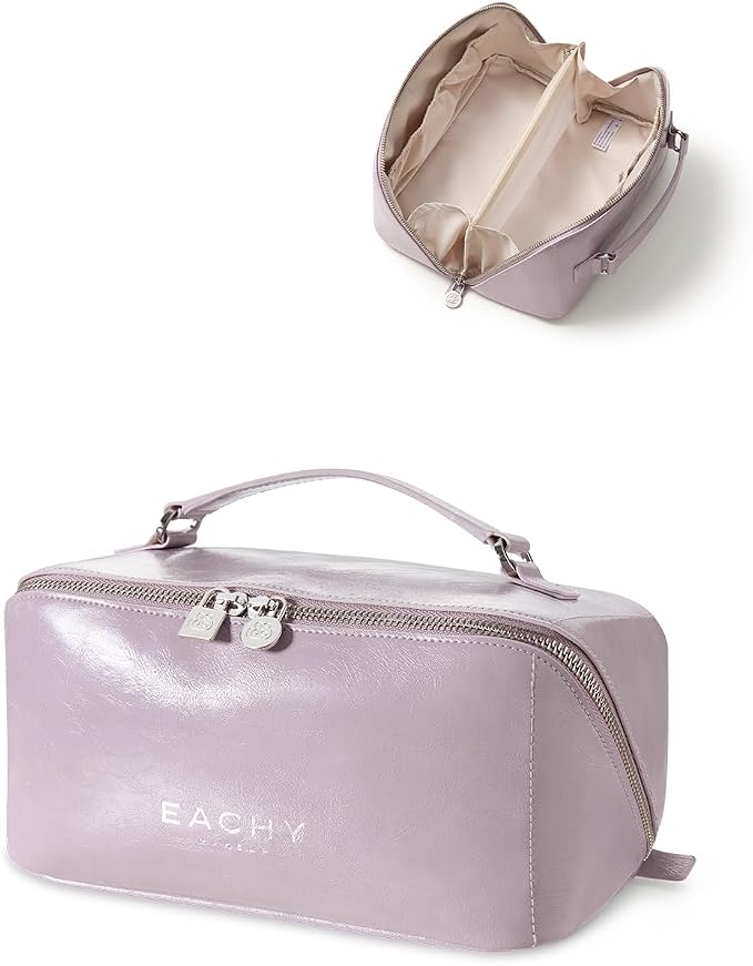 EACHY Large Capacity Travel Makeup Bag for Women, Cosmetic Pouch, Purple | Large-capacity zippered cosmetic pouch organizes makeup and toiletries as a travel makeup bag or toiletry bag for women