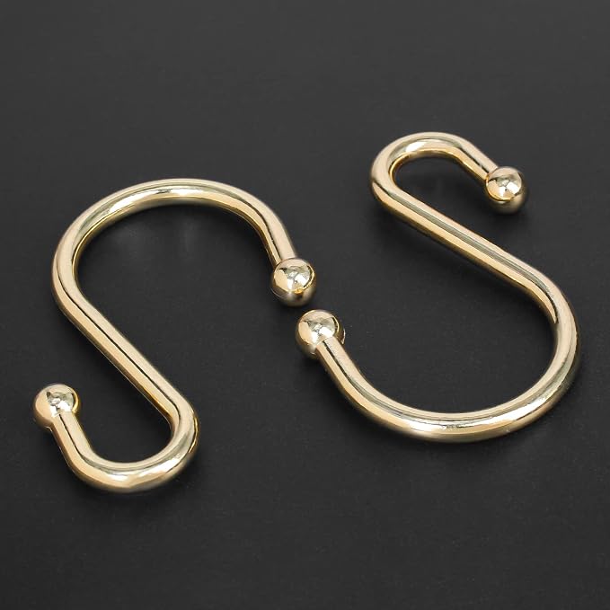 Shower Curtain Hooks, Set of 12 Rust Proof S Shaped Decorative Shower Curtain Rings,Multi-Purpose Hangers S Hooks (Gold)
