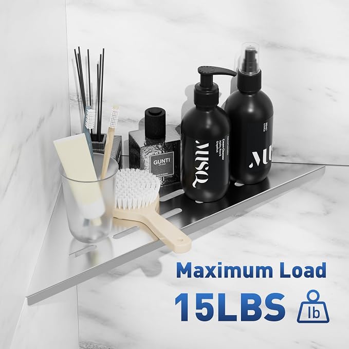 lives Shower Corner Shelf 10" Slot Design Bathroom Shelves for Tiled Wall, 304 Stainless Steel Recessed Organizer Corner Shelves for Inside Shower Decor, 2 Pack, Silver